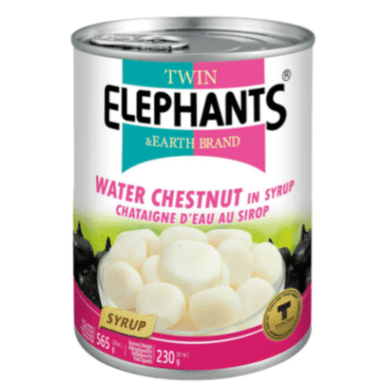 แห้วกระป๋องในน้ำเชื่อม Water Chestnuts in Syrup Twin Elephants 565 G
